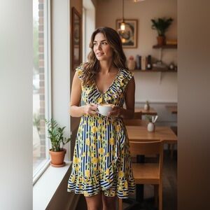 Cato Lemon Stripe Midi Dress